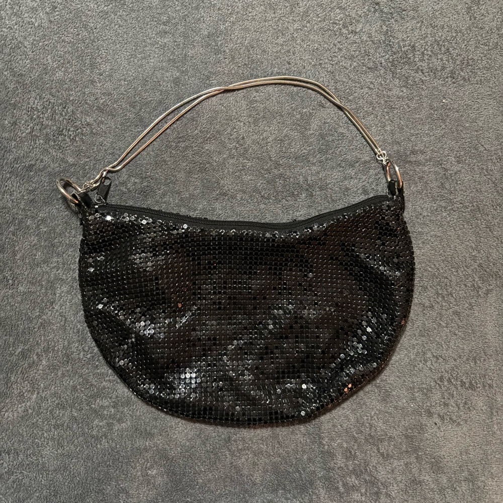 La Regale Black Sequin Shoulder Bag